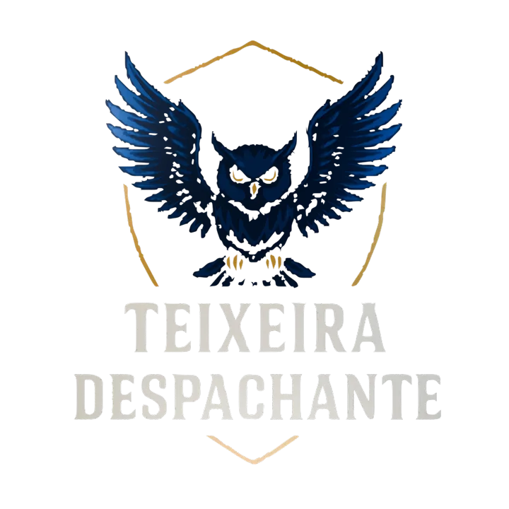 Teixeira Despachante — logo em relevo azul e dourado